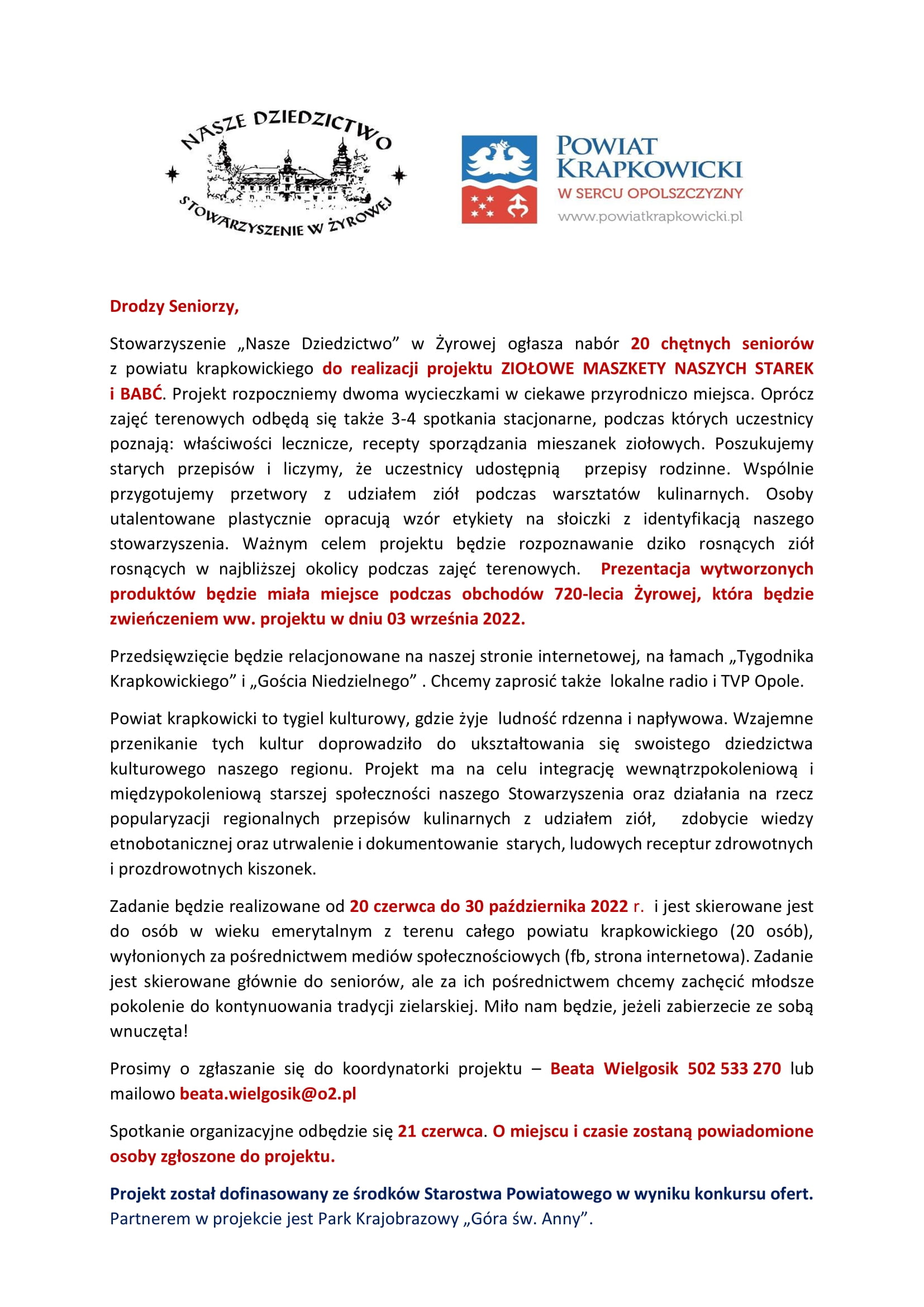 Zaproszenie do projektu ziołowego 1