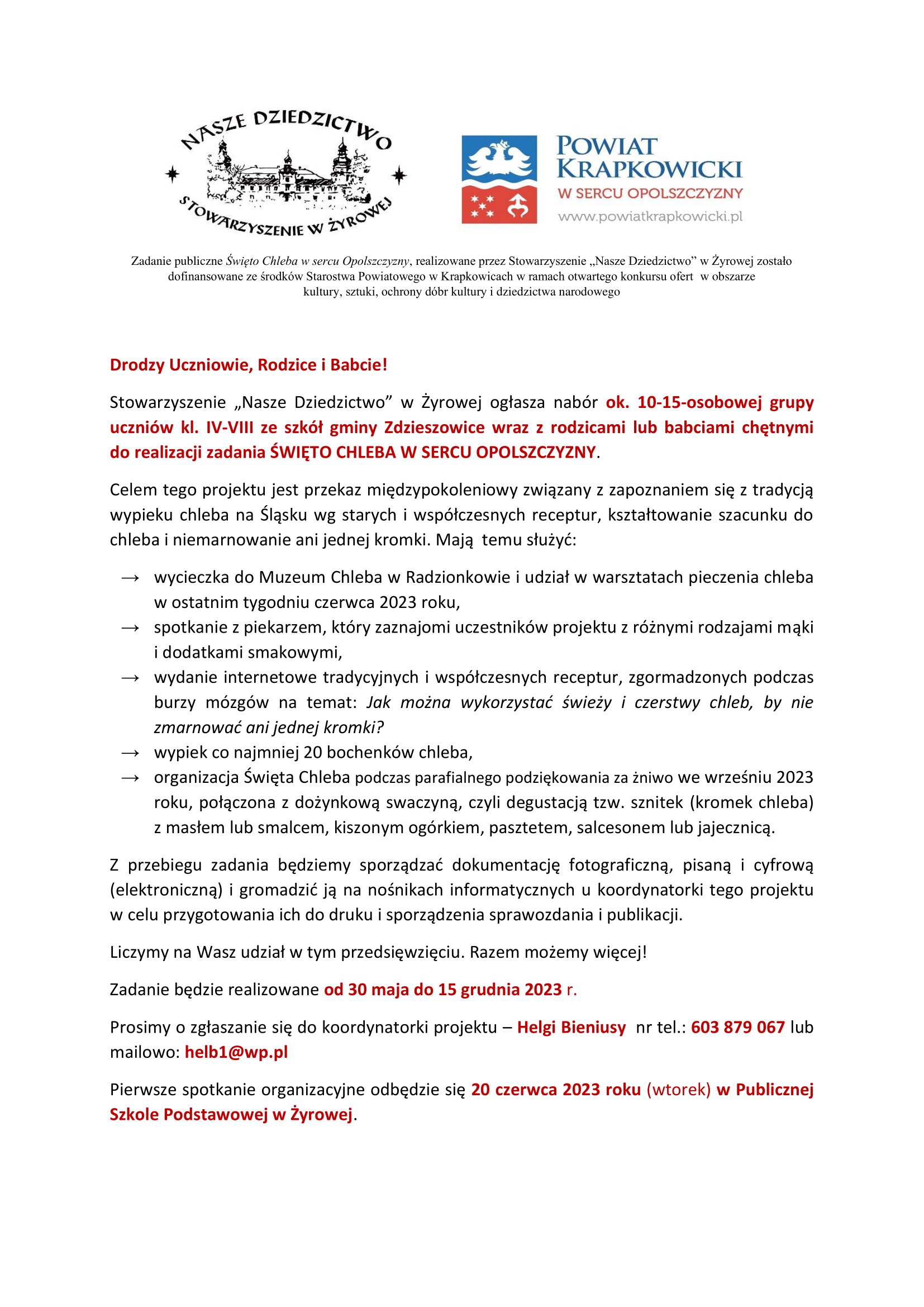 Zaproszenie do projektu Święto Chleba