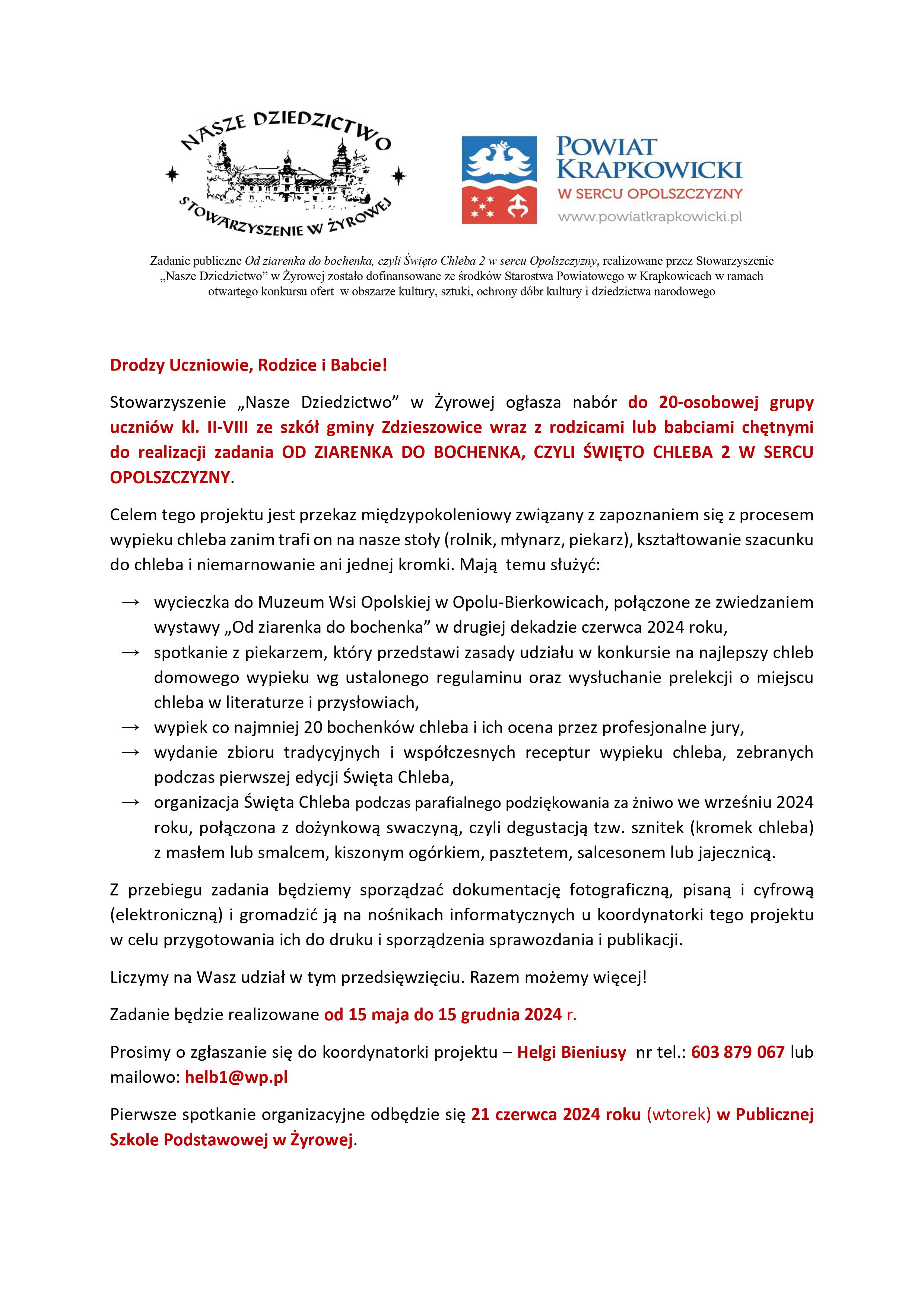 Zaproszenie do projektu Święto Chleba